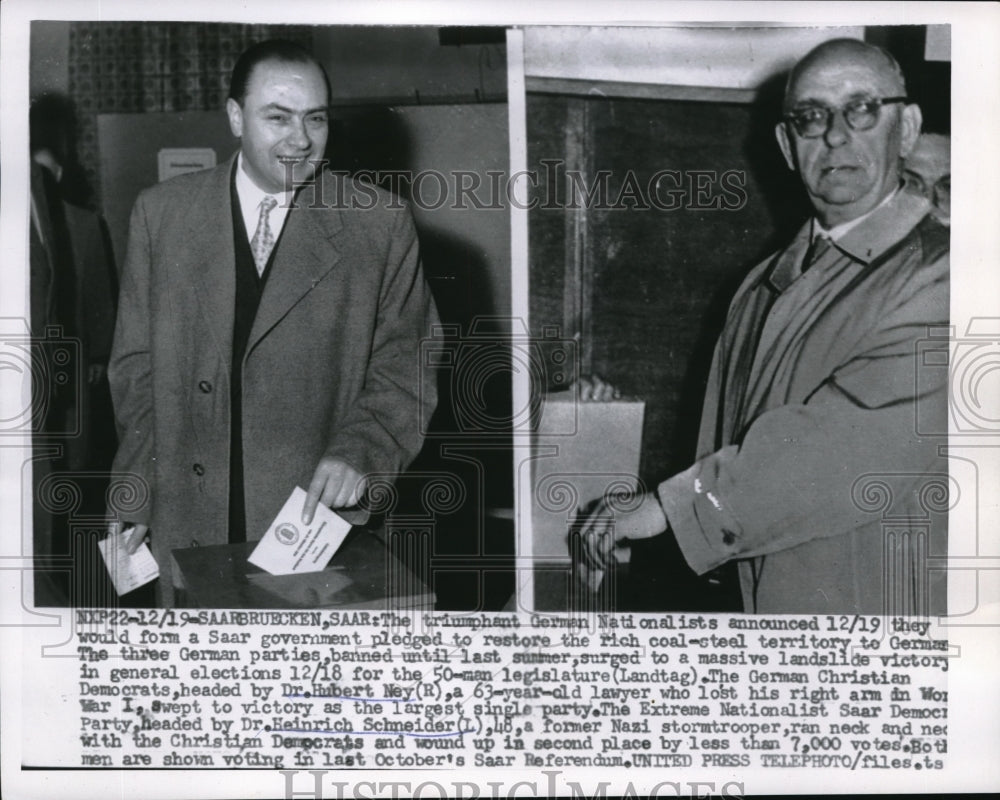 1956 Press Photo Saarbrucken Saae Dr Hubert Ney & Dr Heinrich Schneider