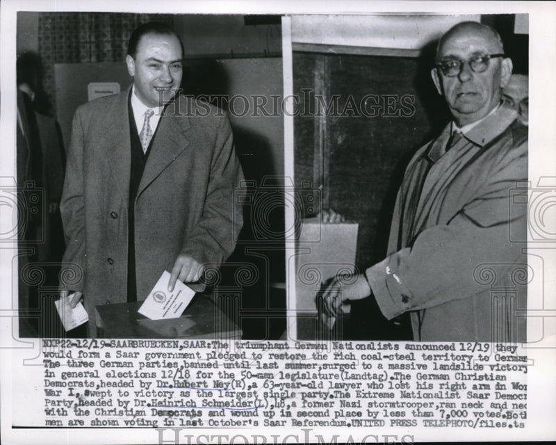 Load image into Gallery viewer, 1956 Press Photo Saarbrucken Saae Dr Hubert Ney &amp; Dr Heinrich Schneider
