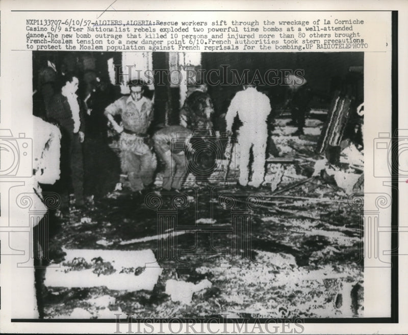 Load image into Gallery viewer, 1957 Press Photo Rubble of La Corniche Casino after Bomb Explosion in Algiers
