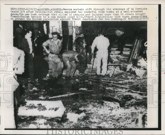 1957 Press Photo Rubble of La Corniche Casino after Bomb Explosion in Algiers