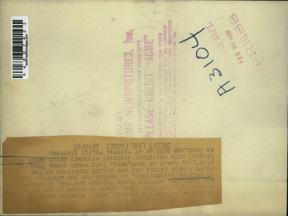 1933 Press Photo Detectives Find Murderer Lou Douglass of Texas in New York