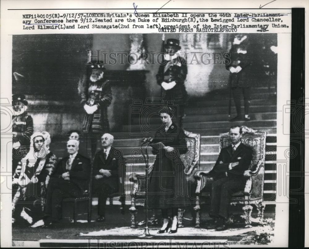 1957 Press Photo Queen Elizabeth II opens the 46th Inter-Parliamentary Conf.- Historic Images