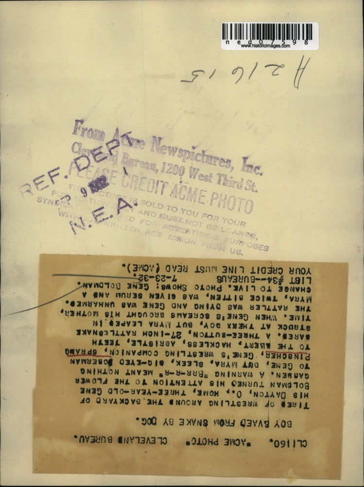 1932 Press Photo Little Gene Boldman & Myra the doberman - saved him from snake