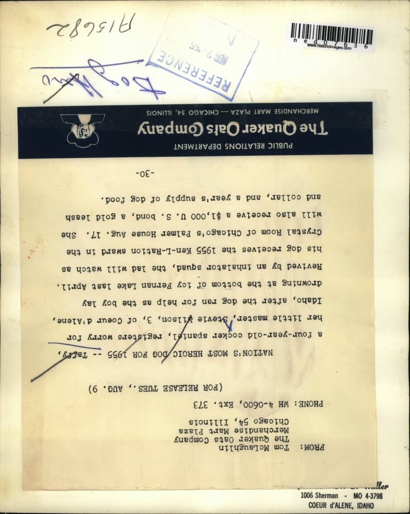 1955 Press Photo Stevie Wilson with Cocker Spaniel Taffy That Saved Him