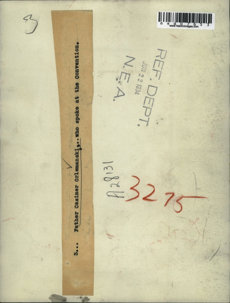 1934 Press Photo Father Casimer Orlemanski, who spoke at the Convention