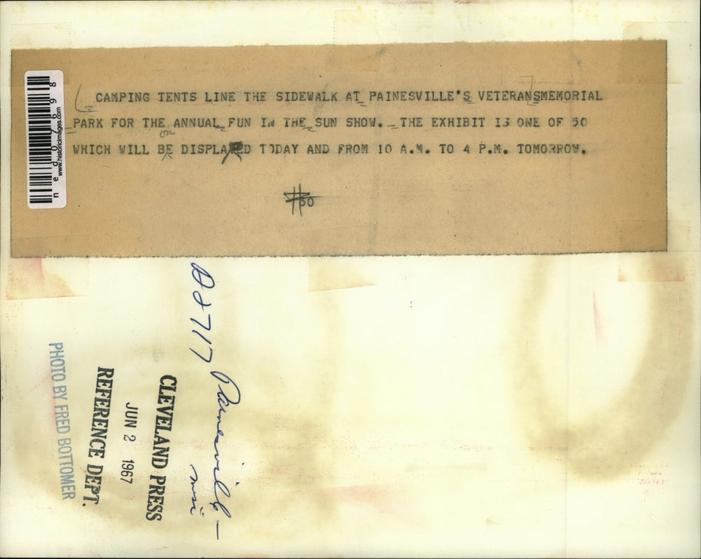 1967 Press Photo Camping tents in the Painesville's Veterans Memorial Park