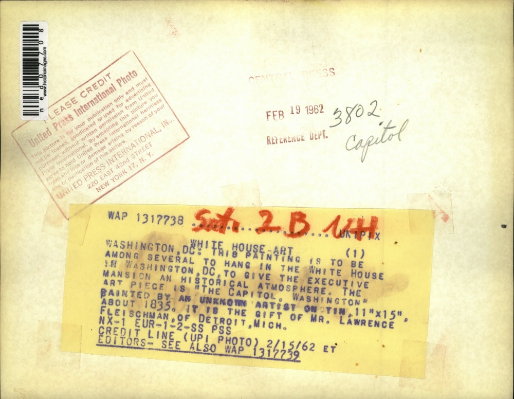 1962 Press Photo A painting of The Capitol Washington by an unknown artist