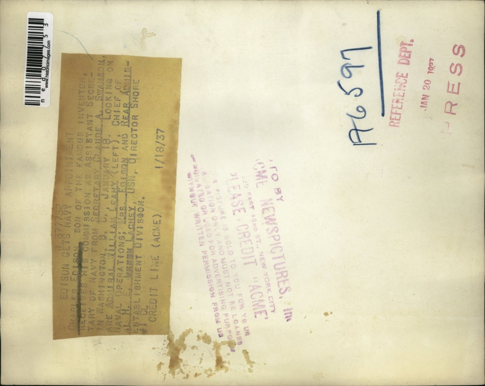 1937 Media Photo C. Edison receives his Commission as Assistant Sec. of Navy