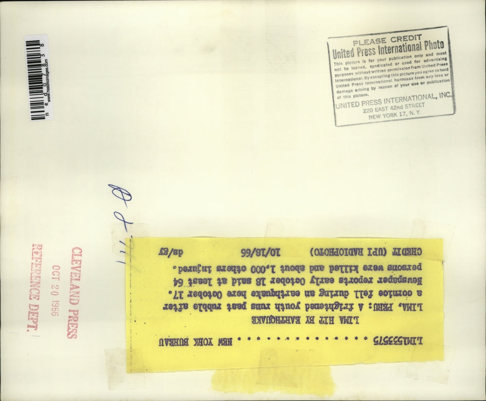 1966 Press Photo Lima Peru was hit by earthquake