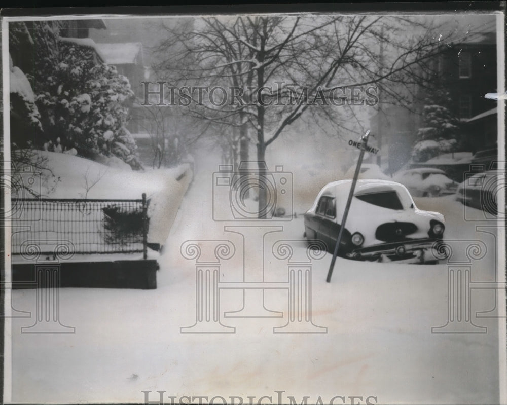 1956 Media Photo Cars on one-way 232nd Street in a howling blizzard of snow