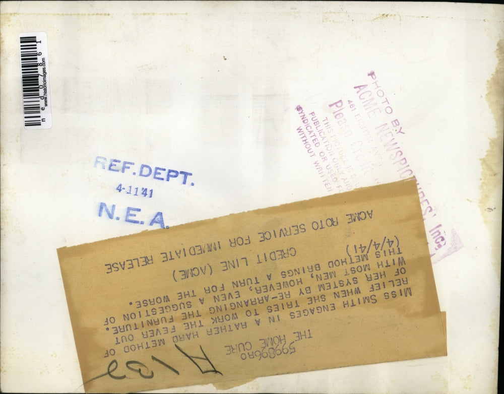 1941 Press Photo Miss Smith re-arranging the furniture for a home cure