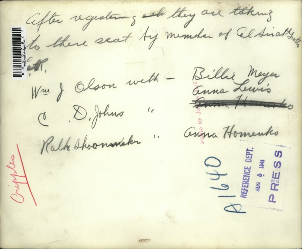 1941 Press Photo The handicapped after registration will be assisted