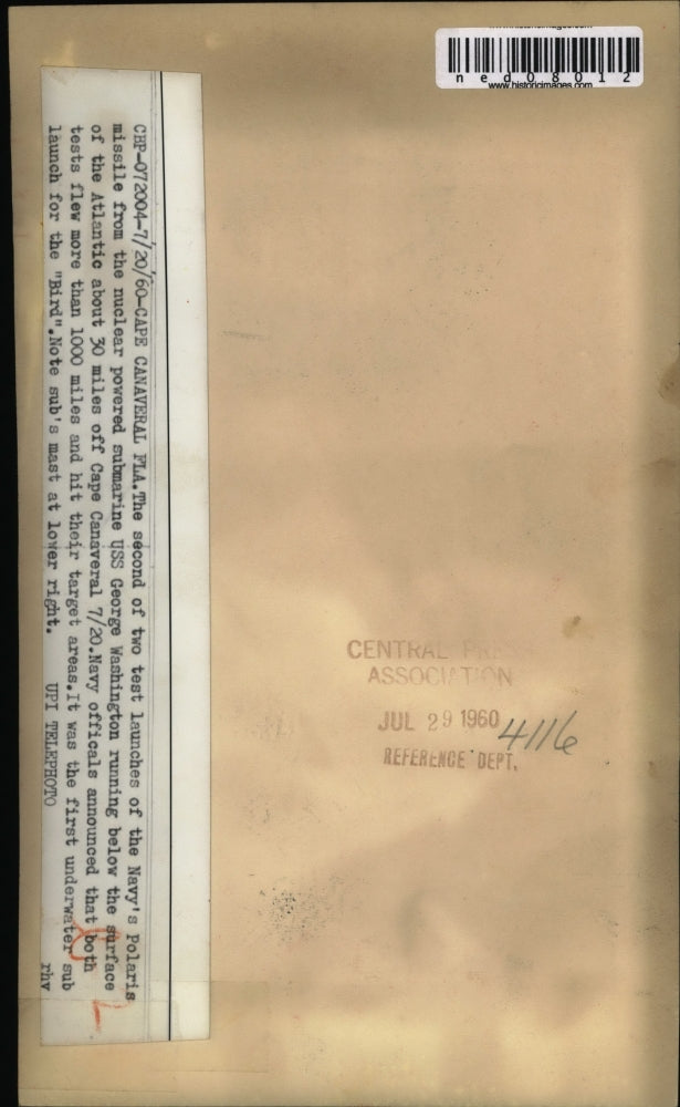 1960 Press Photo Cape Canaveral launch of Navy Polarismissle from a sub