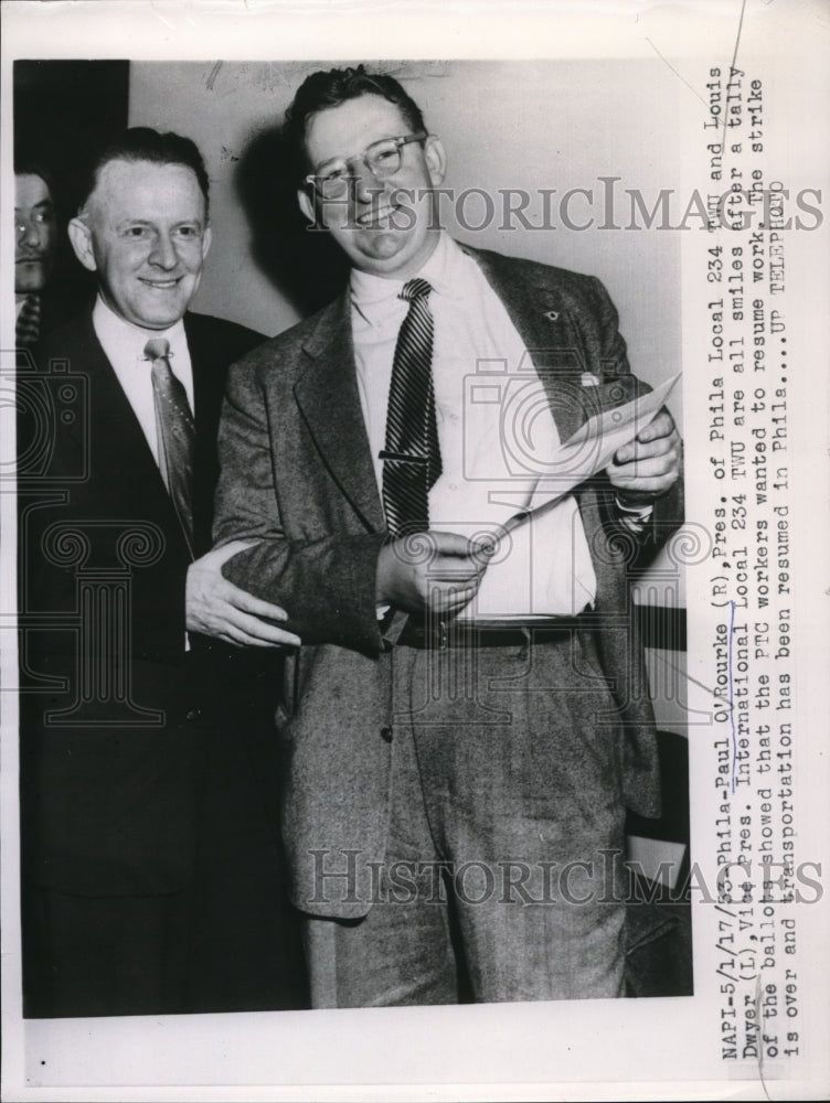 1953 Press Photo Philadelphia Paul O'Rourke pres of Local 234 TWU & L Dwyer