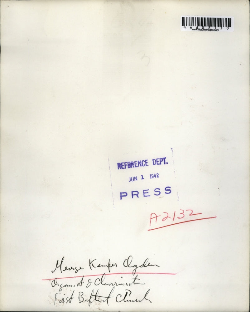 1942 Press Photo George Kemper Ogden organist & choirmaster