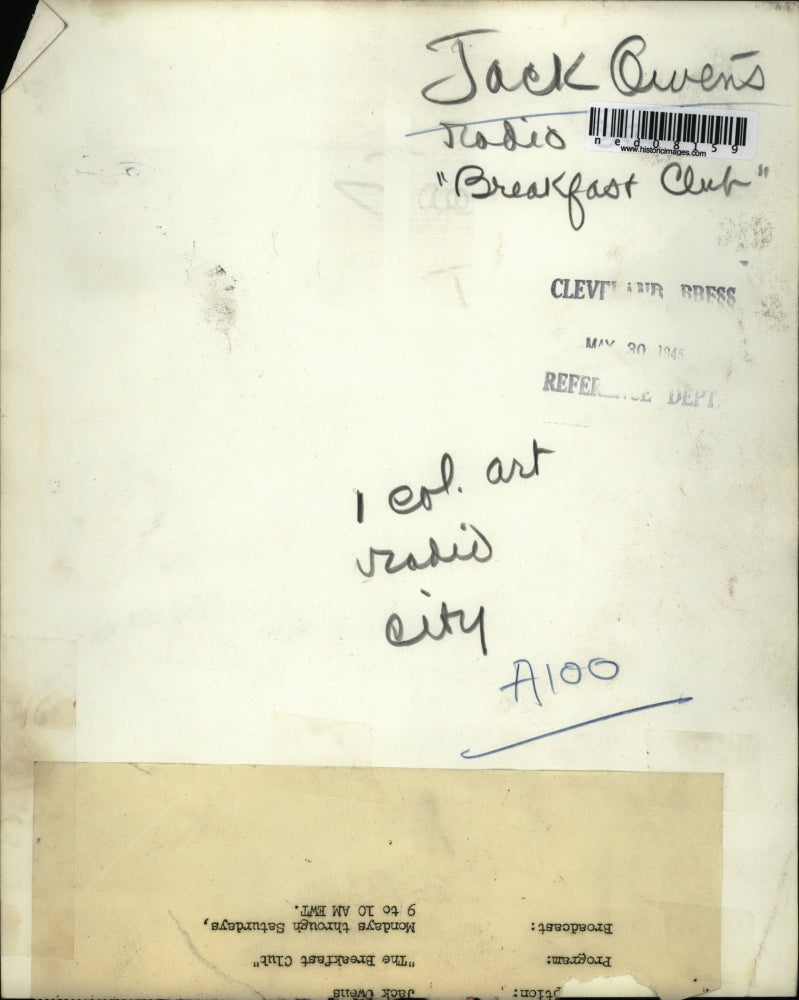 1945 Press Photo Singer Jack Owens & a woman on the Breakfast Club radio