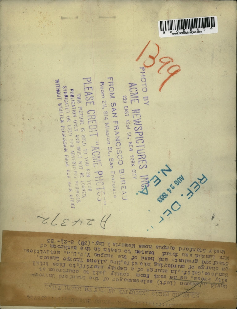 1933 Media Photo San Jose Calif Murder trila of David Lamson for killing wife