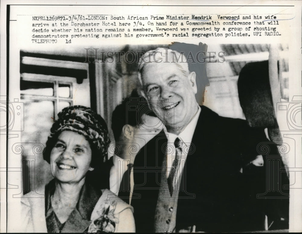 1961 Press Photo London South African Prime Minister Hednrik Verwoard and wife