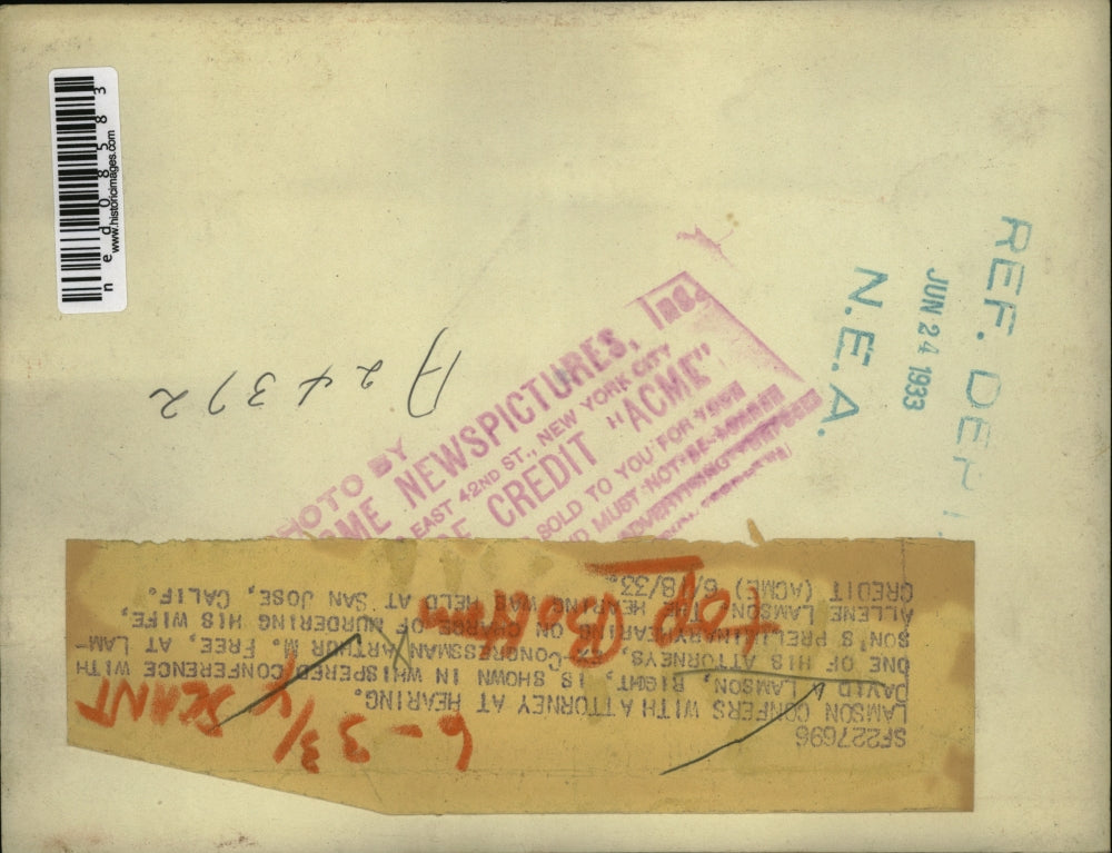 1933 Press Photo San Jose California David A Lamson Arthur M Free Attorney