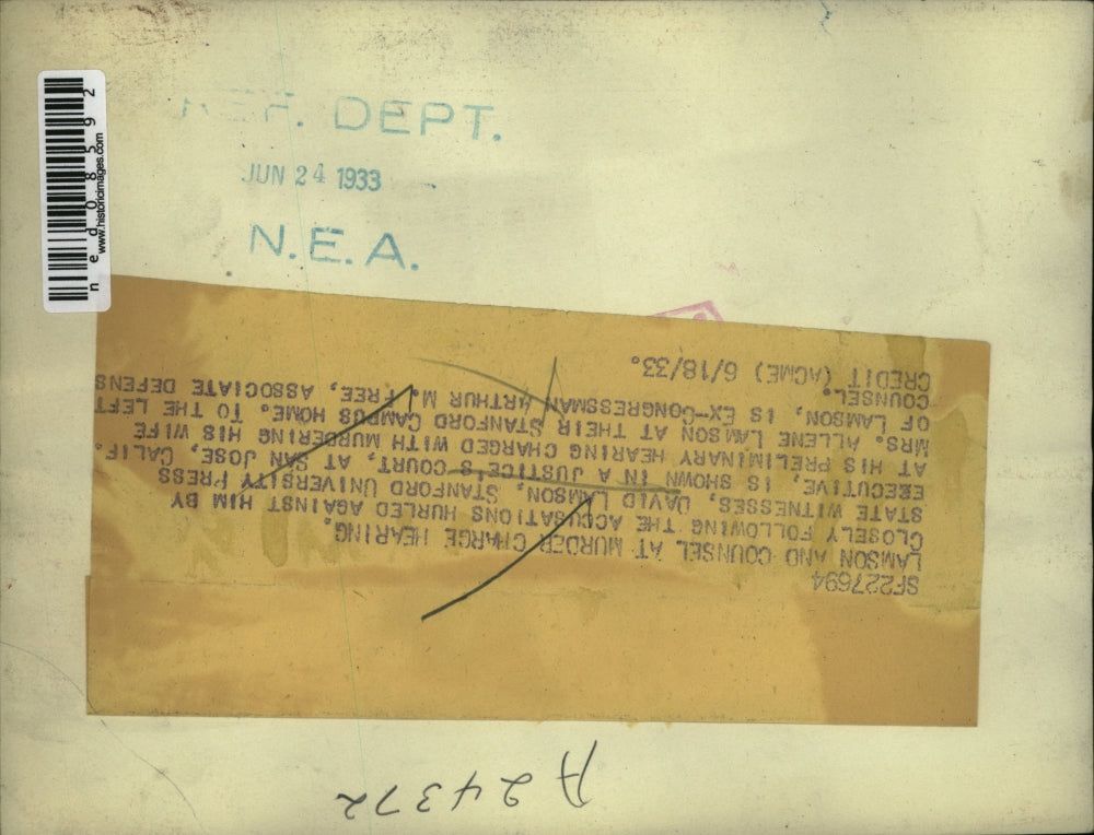 1933 Press Photo David Lamson with his defense counsel, Arthur Free