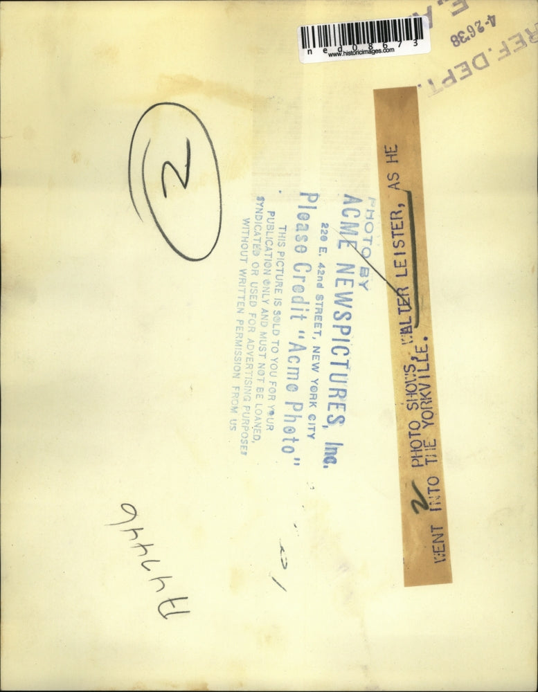 1938 Press Photo Walter Leister at Yorkville to give speech - ned08673