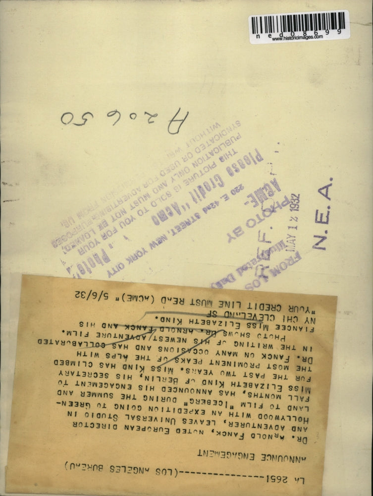 1932 Press Photo Dr Arnold Fanck and fiancee Miss Elizabeth Kind - ned08699