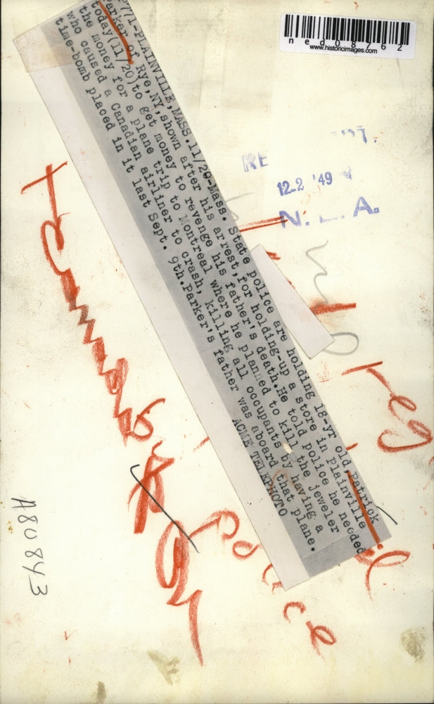 1949 Media Photo Patrick Parker of Ny held by police after being arrested