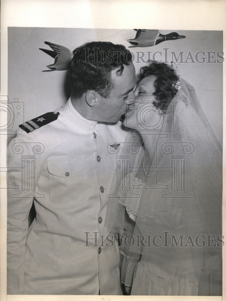 Load image into Gallery viewer, 1945 Media Photo Cecelia Bergeron and Navy Lt. W. McCartney finally married
