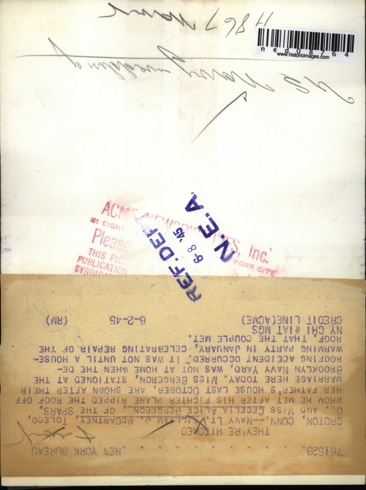 Load image into Gallery viewer, 1945 Media Photo Cecelia Bergeron and Navy Lt. W. McCartney finally married
