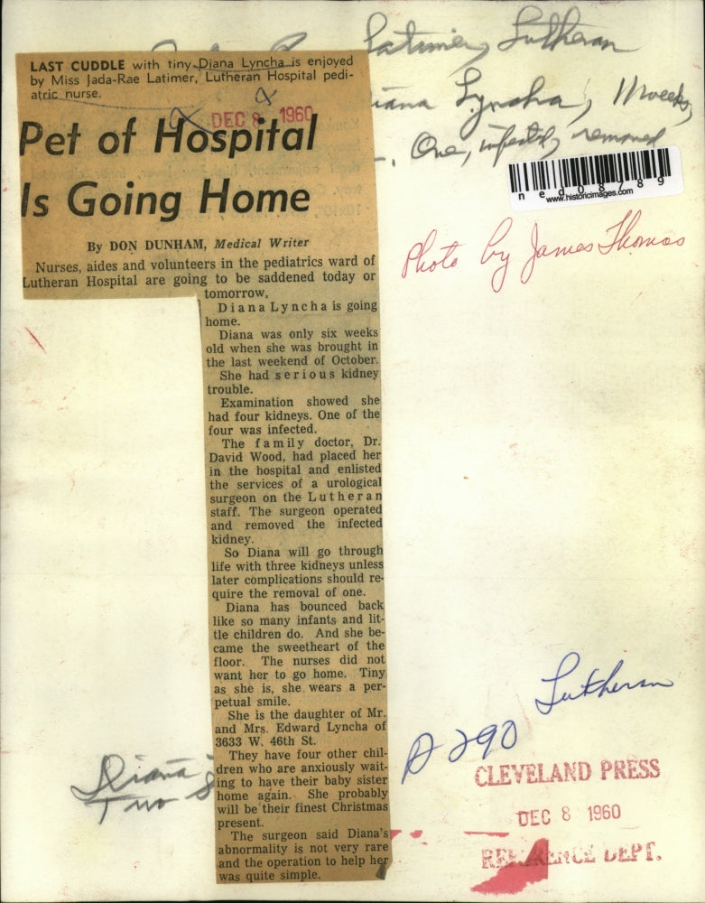 1960 Press Photo Baby Diana Lyncha will be going home from the Lutheran Hospital