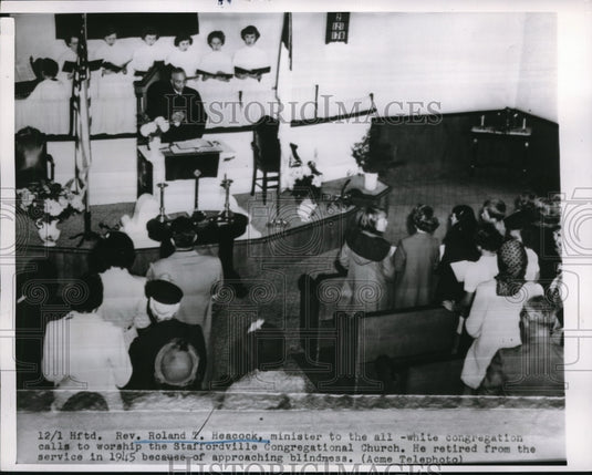 1950 Press Photo Rev. Roland Heacock retired on the service because of blindness