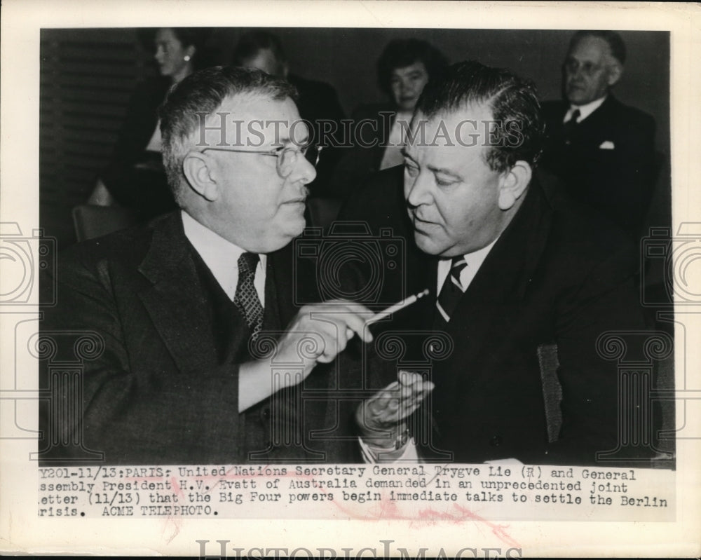 1948 Press Photo United Nations Secretary General Trygve Lie and President Evatt