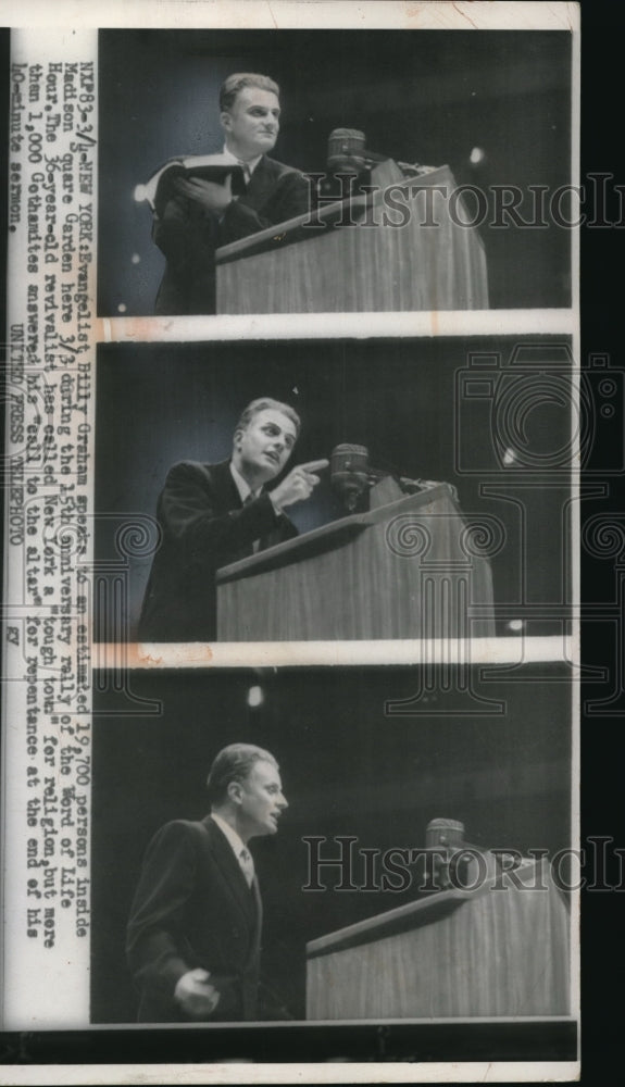 1957 Press Photo Evangelist Billy Graham at 15th Anniversary Rally in New York- Historic Images