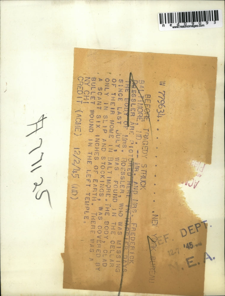 1945 Press Photo Baltimore MD Mr & Mrs Frederick Roessler before he killed her