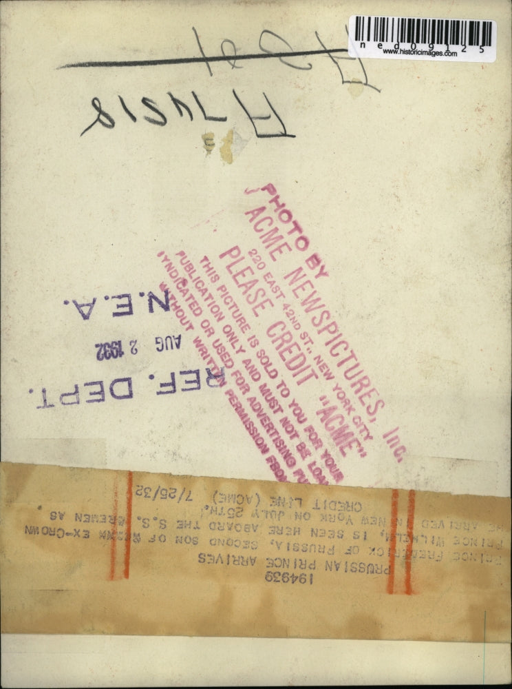 1932 Press Photo Prince Frederick of Prussia arrives in NYC