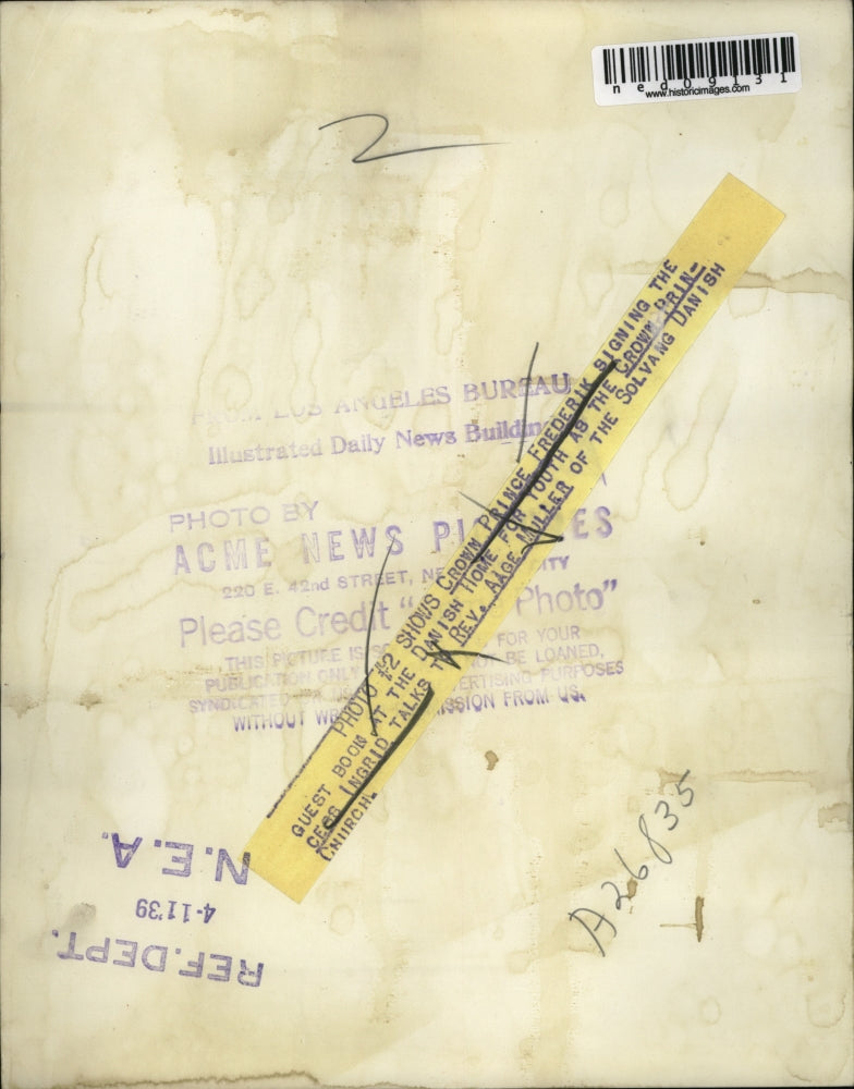 1939 Press Photo Denmark Crown Prince Frederick, Princess Ingrid, Rev A Muller