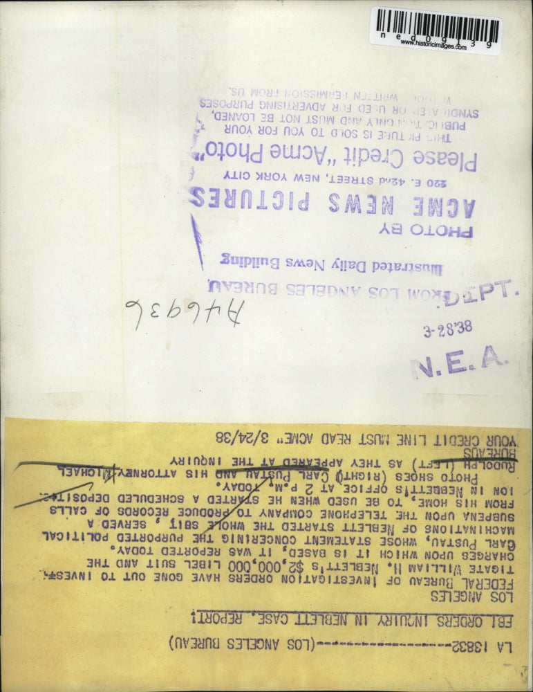 1938 Media Photo LA,Calif Carl Pustau & atty Mike Rudolph at libel case trial