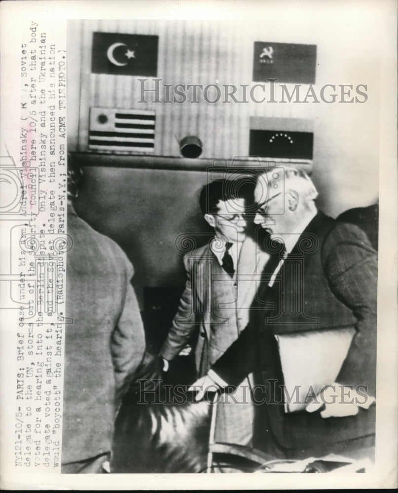 1949 Press Photo Andrei Vishinsky storms out of Security Council