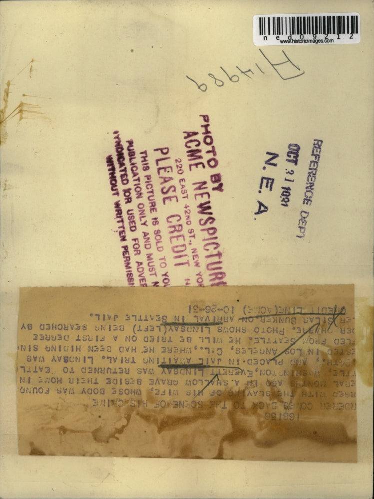Load image into Gallery viewer, 1931 Media Photo Everett Lindsay searched by Silas Bunker in Seattle Jail
