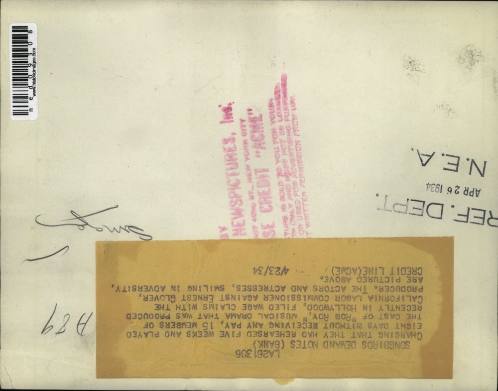 1934 Press Photo Cast of the Musical Drama Ross Roy