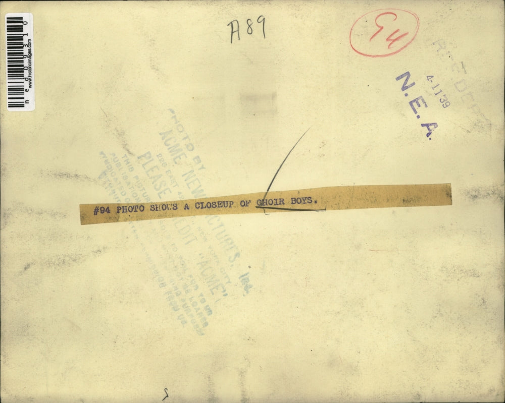 1939 Press Photo Choir Boys Singing