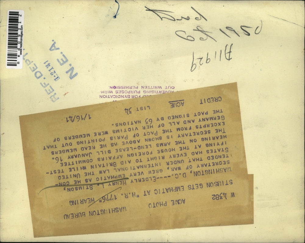 1941 Press Photo Henry L. Stimson at House Foreign Affairs Committee Hearing