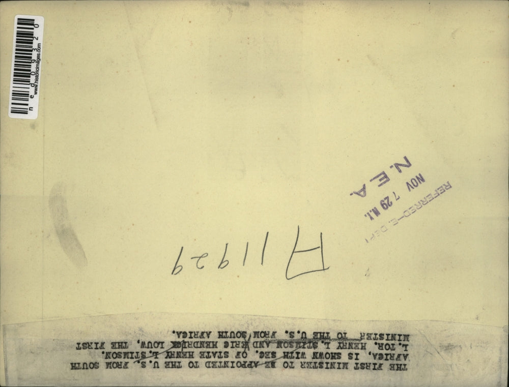 1929 Press Photo Henry L Stimson and Eric Hendrick Louw