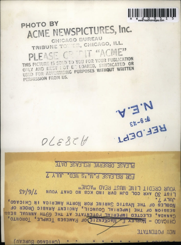 1943 Media Photo Morley MacKenzie Elected Impreial Potentate