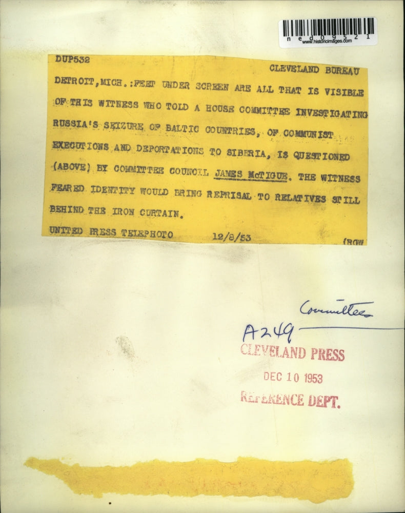 1953 Media Photo Witness Being Questioned Through Screen - ned09521