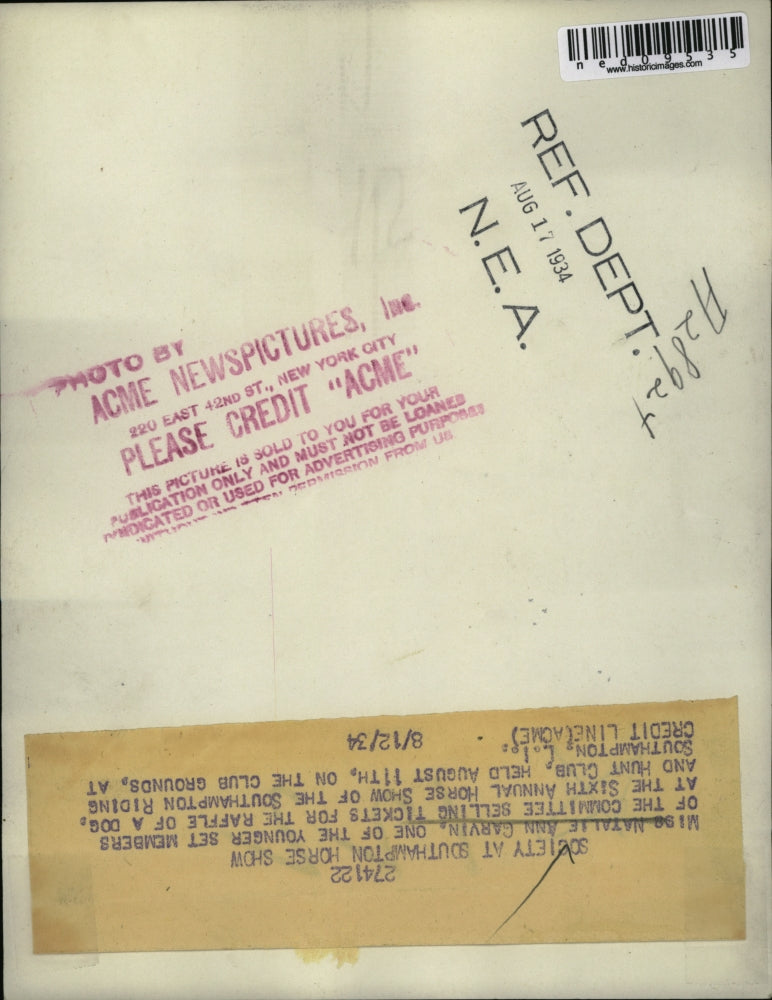 1934 Press Photo Natalie Ann Garvin at Southampton Riding & Hunt Club Horse Show