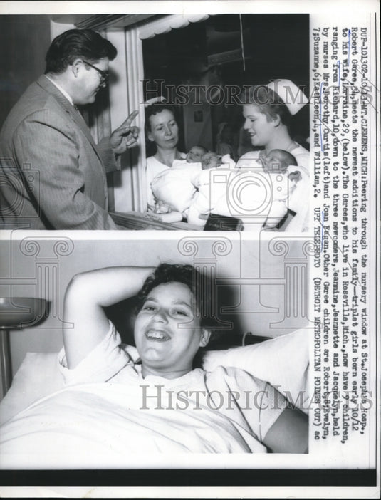 1959 Press Photo Father Meets Newborn Triplets- Historic Images