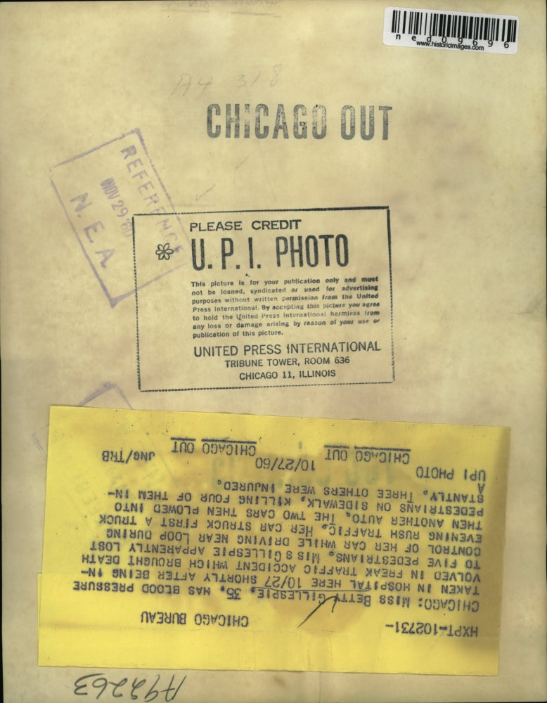 1960 Press Photo Blood pressure examination for Betty Gillespie after accident