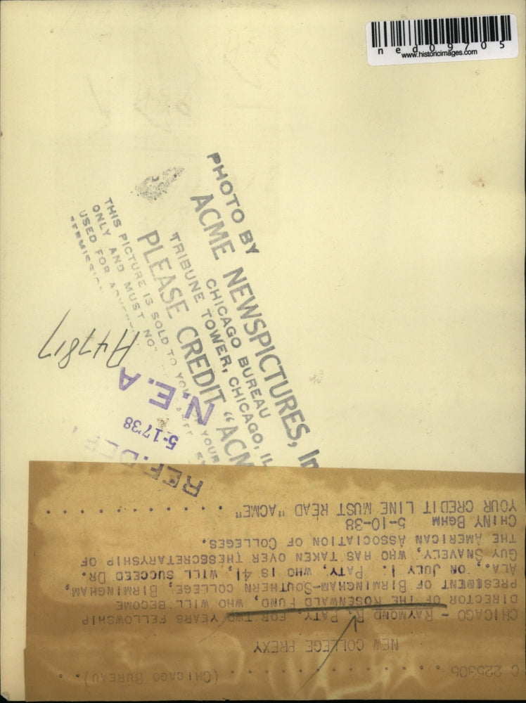 1938 Media Photo New President of Birmingham Southern College Raymond Paty