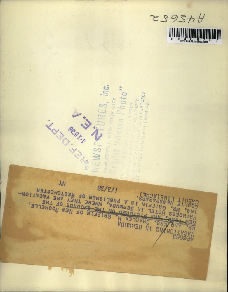 1938 Press Photo Charles H Griffin Of New Rochelle New York At Bermuda Hotel.